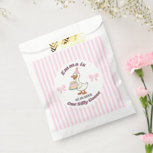 Pink Bow One Silly Goose Girl 1st Birthday Party  Favour Bag