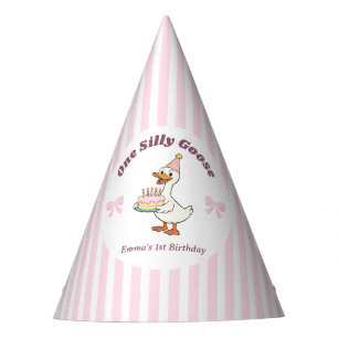 Pink Bow One Silly Goose Girl 1st Birthday Party Hat