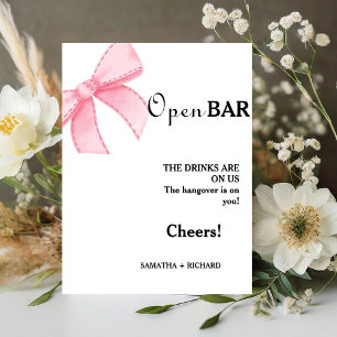 Pink Bow Open Bar Wedding Drinks Bar Sign