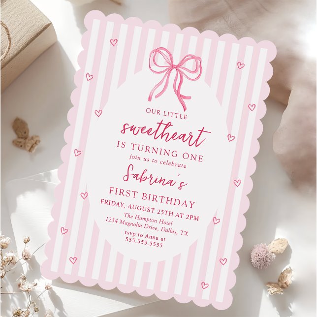 Pink Bow Our Little Sweetheart Birthday Invitation (Creator Uploaded)