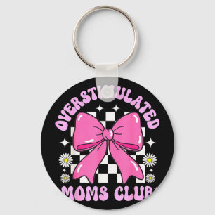 Pink bow overstimulated moms club retro floral key ring