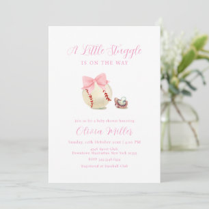 Pink Bow Pacifier Baseball Sport Girl Baby Shower Invitation
