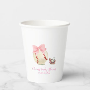 Pink Bow Pacifier Baseball Sport Girl Baby Shower Paper Cups