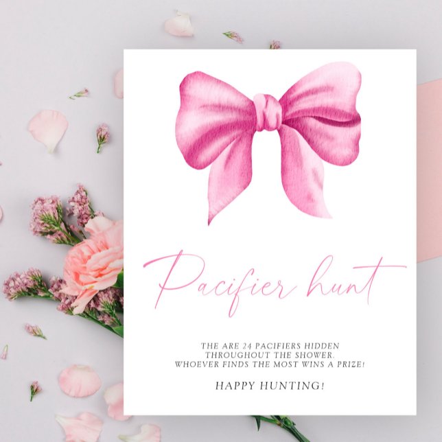 Pink bow - pacifier hunt baby shower game poster (Creator Uploaded)