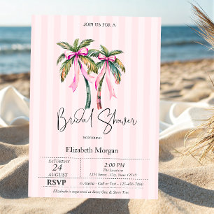 Pink Bow Palms Pink Stripes Bridal Shower Invitation
