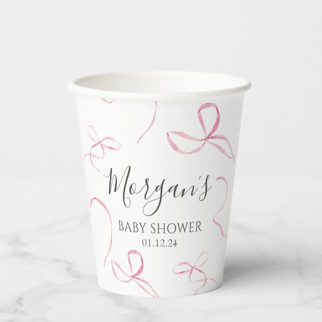 Pink bow Paper napkins, bow theme decorations Cups (Front)