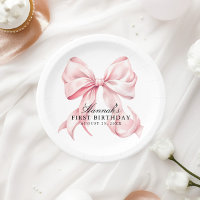 Pink Bow Paper Plates, Coquette Bow Paper Plates