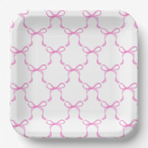 Pink Bow Paper Plates, Coquette Party Supplies Plate
