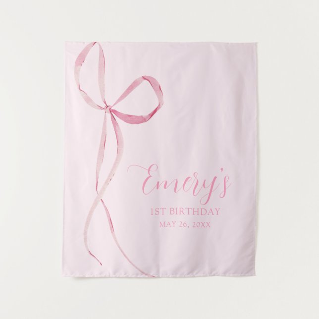 Pink Bow Party Fabric Backdrop Tapestry (Front)
