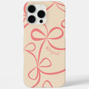 Pink Bow Pattern Custom Name iPhone 16 Pro Max Case