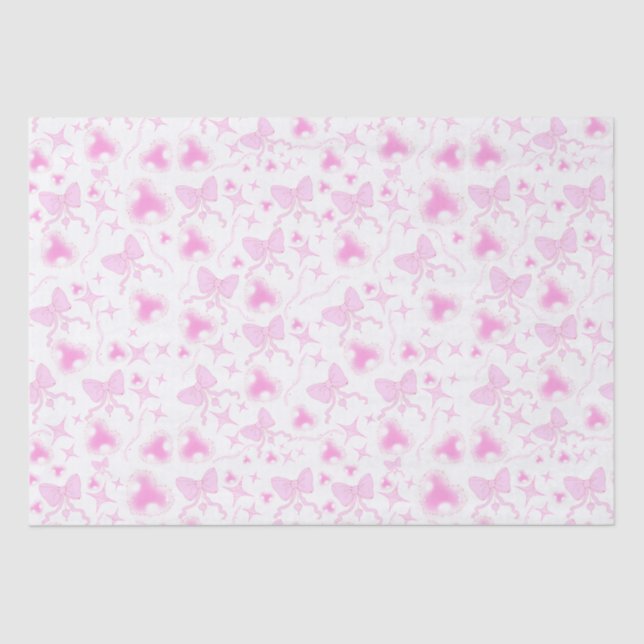 Pink Bow Pattern Kawaii Hearts and Ribbons Tissue Paper (Front)