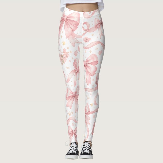 Pink Bow Pattern Leggings (Front)