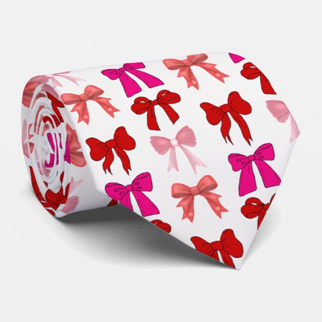 pink bow pattern tie (Rolled)