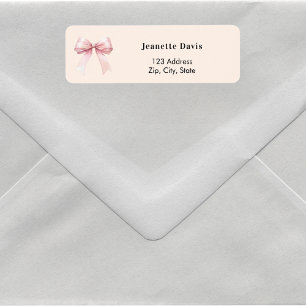 Pink bow peach cream return address  label