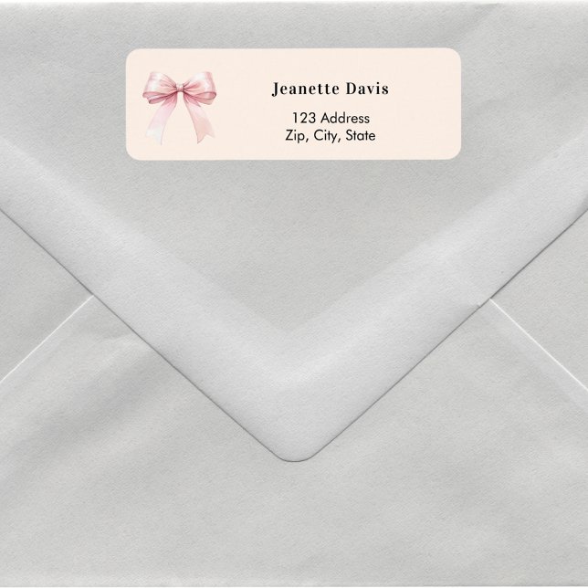 Pink bow peach cream return address  label (Creator Uploaded)