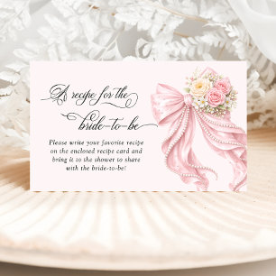 Pink Bow Pearl Bridal Shower Recipe for the Bride Enclosure Card