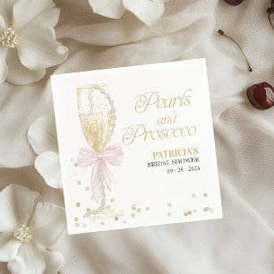 Pink Bow Pearls And Prosecco Bridal Shower Napkin