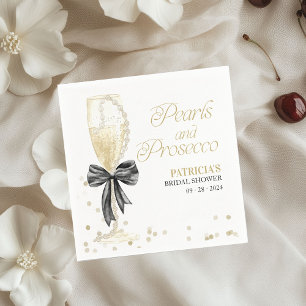 Pink Bow Pearls And Prosecco Bridal Shower Napkin