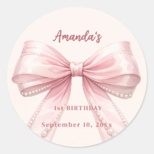 Pink bow pearls  coquette Birthday Classic Round Sticker