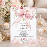 Pink bow pearls florals girl Baptism