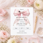 Pink bow pearls Graduation party Save the Date Flyer<br><div class="desc">Please note that this Save the Date is on flyer paper and very thin. For premium paper and/or digital download please visit our store. Announce your milestone with this Coquette Graduation Save the Date. The design features a lush pink bow embellished with delicate pearl strands and a classic mortarboard icon....</div>