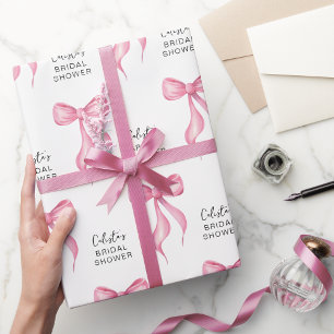 Pink Bow Personalised Bridal Shower Wrapping Paper