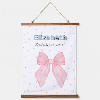 Pink Bow Personalised Custom Name Girl Hanging Tapestry