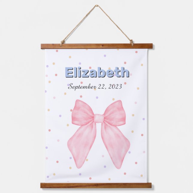 Pink Bow Personalised Custom Name Girl Hanging Tapestry (Front)