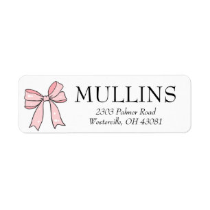 Pink Bow Personalised Return Address Label
