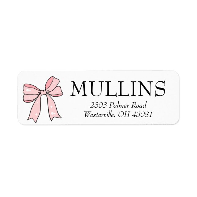 Pink Bow Personalised Return Address Label (Front)