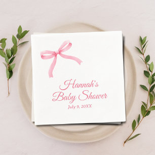 Pink Bow Personalised Script Baby Shower Napkins