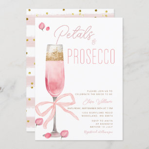  Pink Bow Petals and Prosecco Bridal Shower  Invitation