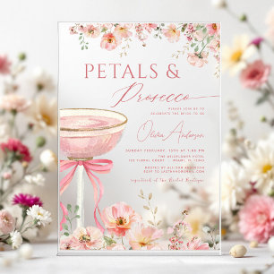 Pink Bow Petals & Prosecco Blush Bridal Shower  Acrylic Invitations