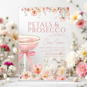 Pink Bow Petals & Prosecco Blush Bridal Shower  Acrylic Invitations