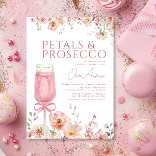 Pink Bow Petals & Prosecco Blush Bridal Shower Invitation
