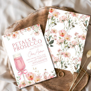 Pink Bow Petals & Prosecco Blush Bridal Shower  Invitation