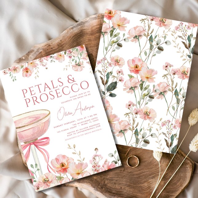 Pink Bow Petals & Prosecco Blush Bridal Shower  Invitation (Creator Uploaded)