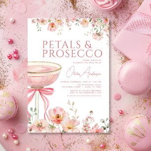 Pink Bow Petals & Prosecco Blush Bridal Shower Invitation