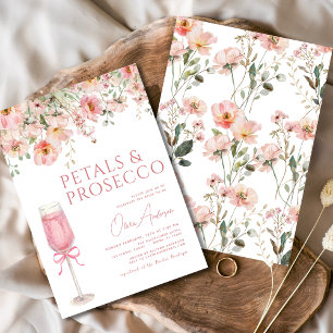 Pink Bow Petals & Prosecco Blush Bridal Shower  Invitation