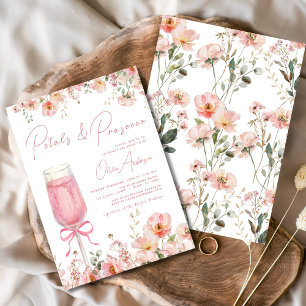 Pink Bow Petals & Prosecco Blush Bridal Shower  Invitation