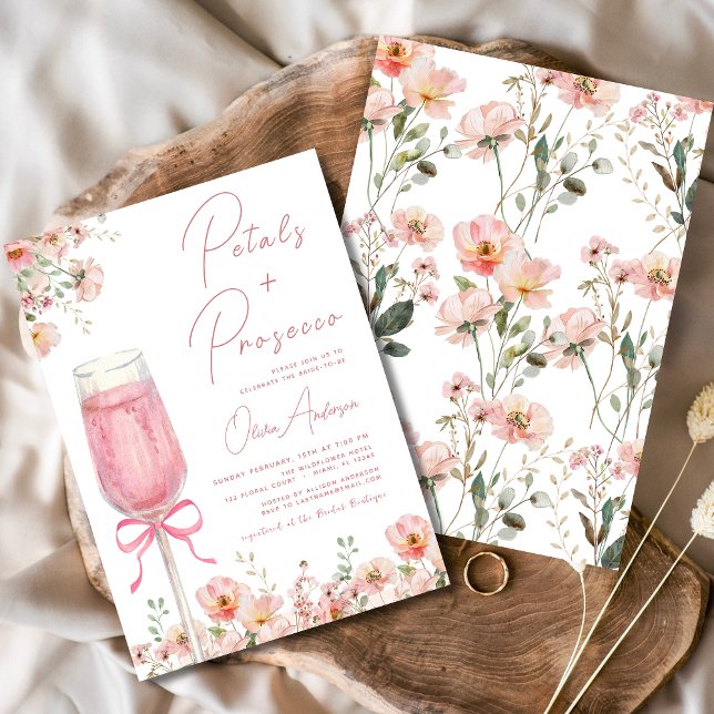 Pink Bow Petals & Prosecco Blush Bridal Shower  Invitation (Creator Uploaded)