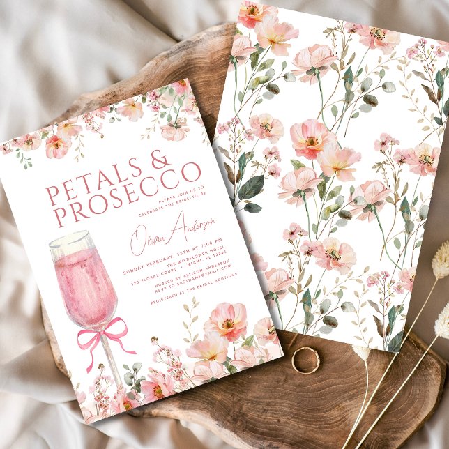 Pink Bow Petals & Prosecco Blush Bridal Shower  Invitation (Creator Uploaded)