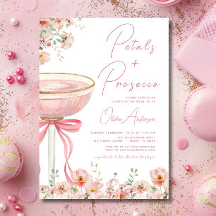 Pink Bow Petals & Prosecco Blush Bridal Shower Invitation