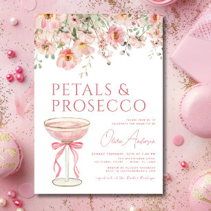 Pink Bow Petals & Prosecco Blush Bridal Shower Invitation