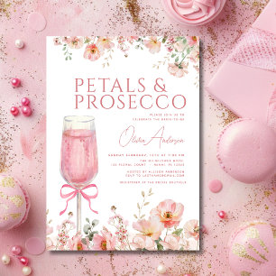 Pink Bow Petals & Prosecco Blush Bridal Shower Invitation