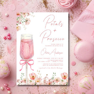 Pink Bow Petals & Prosecco Blush Bridal Shower Invitation