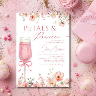 Pink Bow Petals & Prosecco Blush Bridal Shower  Invitation