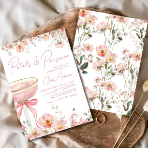 Pink Bow Petals & Prosecco Blush Bridal Shower  Invitation