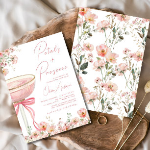 Pink Bow Petals & Prosecco Blush Bridal Shower  Invitation
