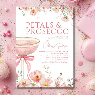 Pink Bow Petals & Prosecco Blush Bridal Shower Invitation